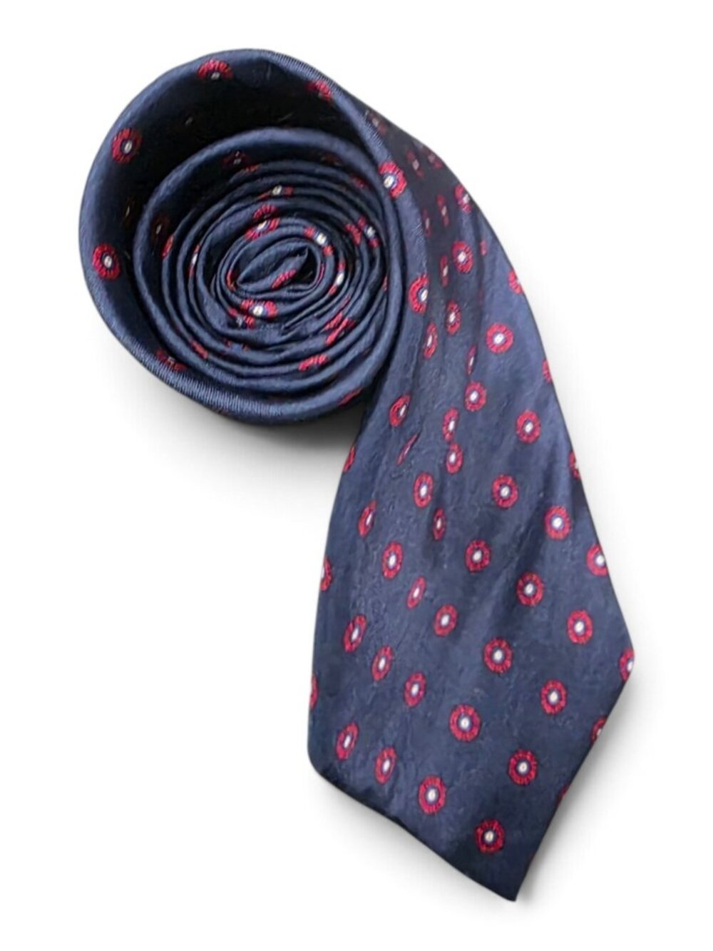 Vintage Christian Dior All Silk Tie Navy Red Geometric Medallion Woven Italy